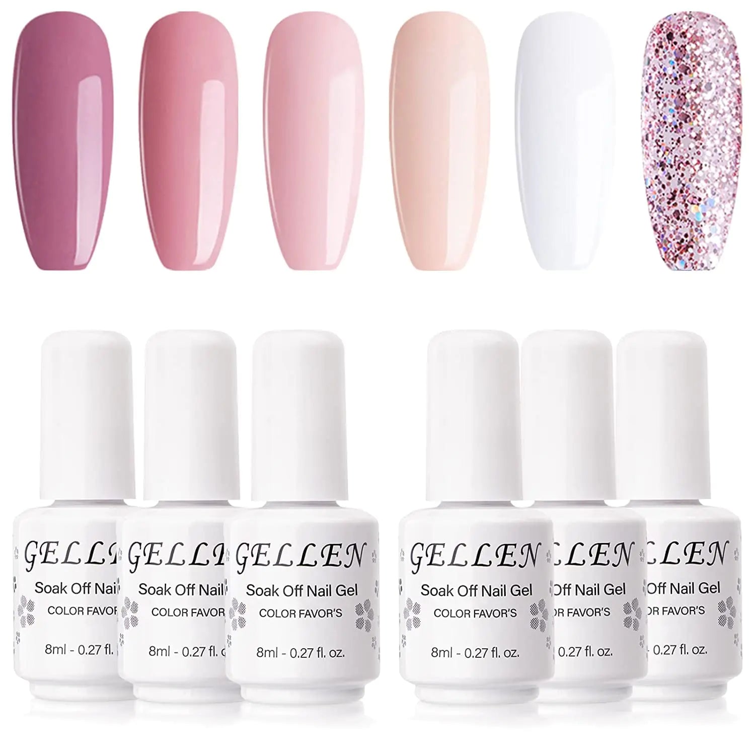 Gellen Nude Gel Nail Polish Set - Nude Gel Nail Polish Colors 6 Pink White Gel Nail Polish Glitter Purple Nail Art Designs Home Gel Polish Manicure Christmas Set