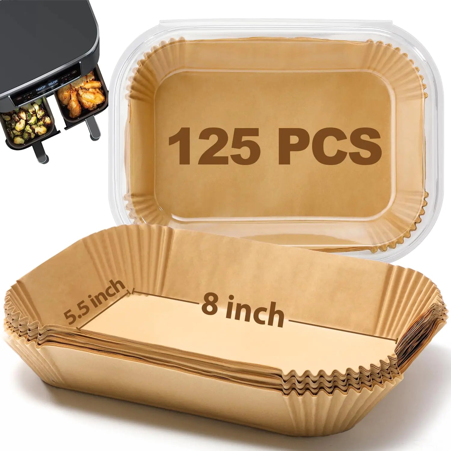 PPUU Air Fryer Liners Disposable 125 Pcs Rectangle 8 x 5.5 Inch Air Fryer Parchment Paper Compatible with Ninja DZ201/DZ302/DZ550 Air Fryer Oil-Resistant Resistant to 450°F Easy to Remove Chaos